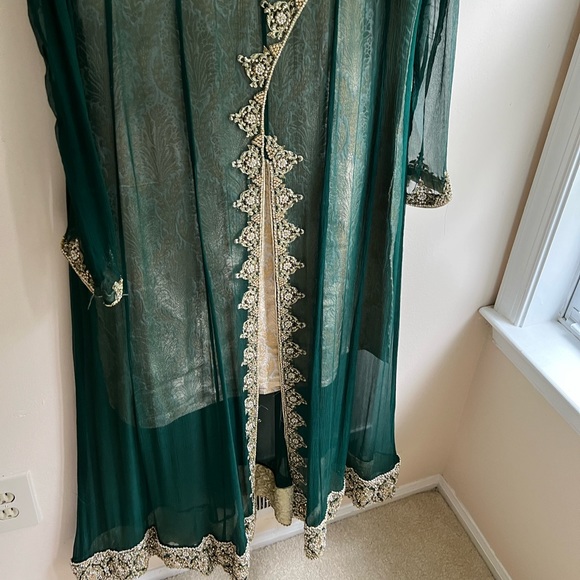 Pakistani shalwar kameez gown dress green wedding formal womens size medium 6 - Picture 11 of 14